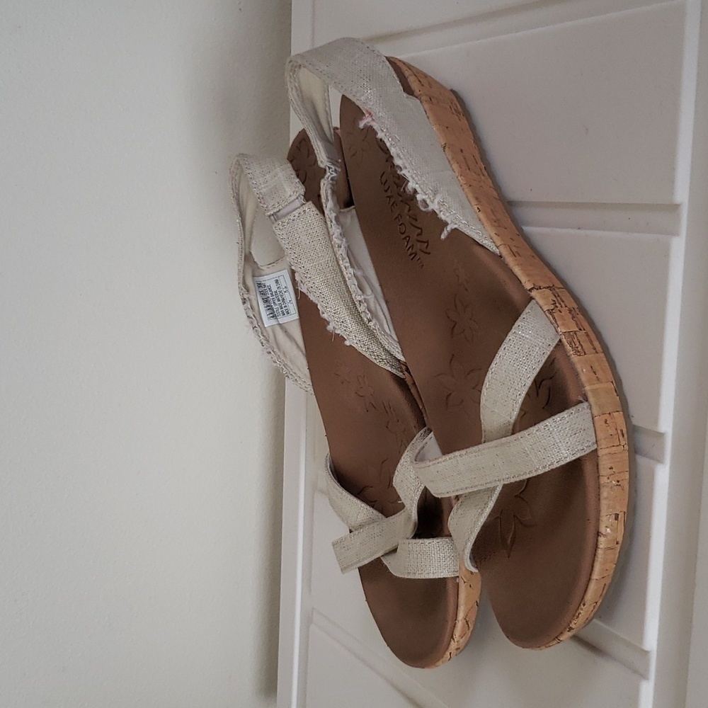 Skechers Beige Wedge Sandals with Cork Sole